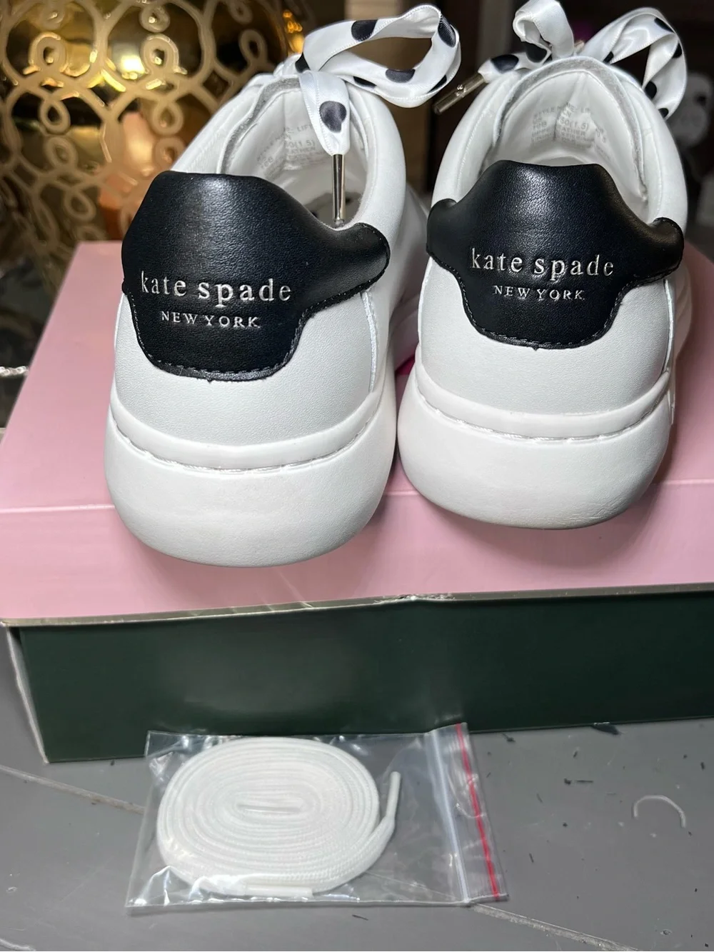 Kate Spade White Leather Sneakers with Black Heel Tab Size 10